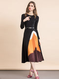 Knit Midi Dress with Gadieted Pleated Skirt Detail