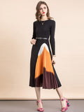 Knit Midi Dress with Gadieted Pleated Skirt Detail