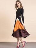Knit Midi Dress with Gadieted Pleated Skirt Detail