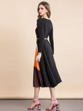 Knit Midi Dress with Gadieted Pleated Skirt Detail