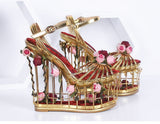 Blooming Goddess Caged Heel Wedge Sandals