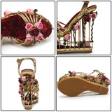 Blooming Goddess Caged Heel Wedge Sandals