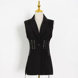 Notched Lapel Vest with drawstrings
