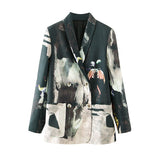 Abstract Print Double-breasted Blazer