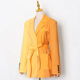 2-tone Yellow Belted Blazer