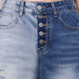 Distressed High-waist 2-tone washed denim pants