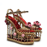 Blooming Goddess Caged Heel Wedge Sandals