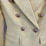 Checkered Fitted Double-breasted Blazer