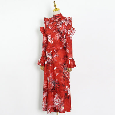 Nature Print Oriental Maxi Dress