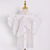 Flutter Sleeve Bow-tie Neck Blouse in colors