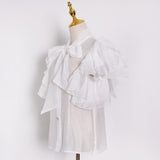 Flutter Sleeve Bow-tie Neck Blouse in colors