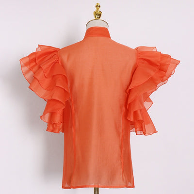 Flutter Sleeve Bow-tie Neck Blouse in colors