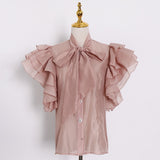 Flutter Sleeve Bow-tie Neck Blouse in colors