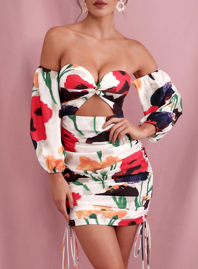 FELIZIA Off-shoulder Floral Print Mini Dress
