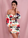 FELIZIA Off-shoulder Floral Print Mini Dress