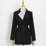 Belted Blazer with Printed Lapel Accent in colors