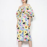 LORITA Bow-back Floral Midi Dress