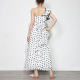 Polkadot Print One-Shoulder Maxi Dress