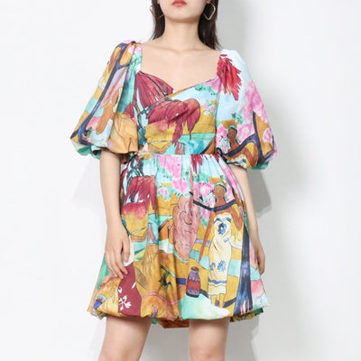 KRISTA Puffed Sleeve Mini Dress