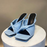 Pleated Knot Slip-on High-heeled Sandals in colors