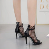 High-heeled Mesh Open-toe Ankle Boots in colors