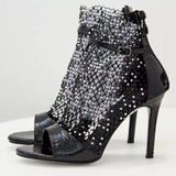 High-heeled Mesh Open-toe Ankle Boots in colors