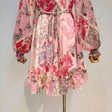 ADELAIDE Floral Print Belted Mini Dress