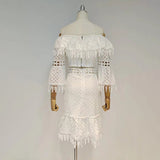 Latina Fringe Hem Blouse and Skirt Set in colors