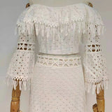 Latina Fringe Hem Blouse and Skirt Set in colors