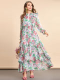 FLORDELIZA Floral Print Ruffled Maxi Dress