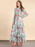 FLORDELIZA Floral Print Ruffled Maxi Dress