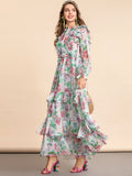 FLORDELIZA Floral Print Ruffled Maxi Dress