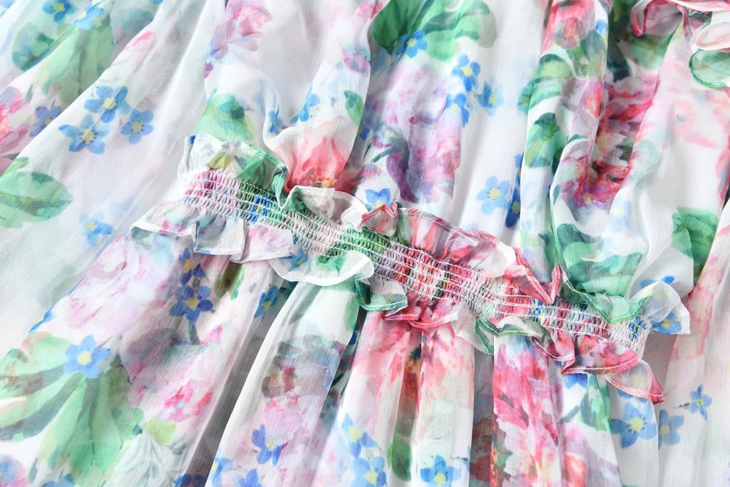 FLORDELIZA Floral Print Ruffled Maxi Dress