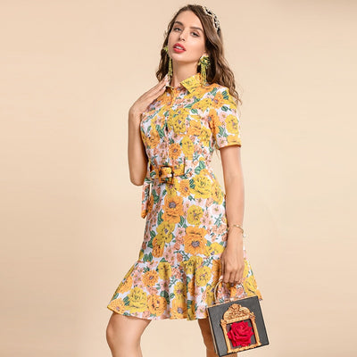 CLAIRE Floral Print Belted Mini Dress