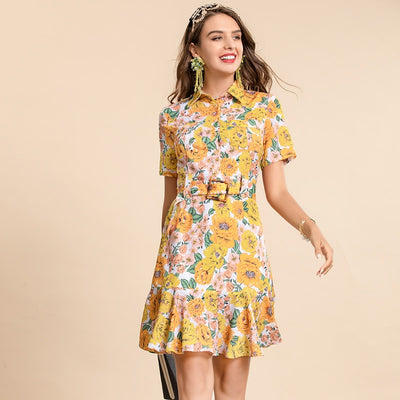 CLAIRE Floral Print Belted Mini Dress