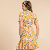 CLAIRE Floral Print Belted Mini Dress