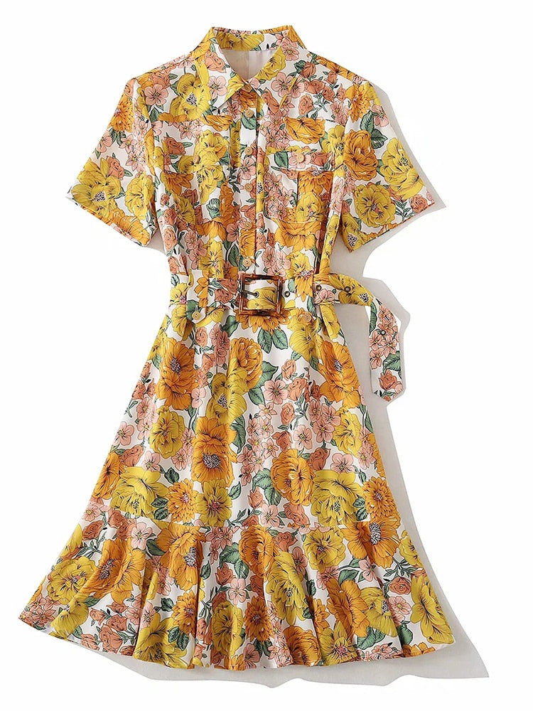 CLAIRE Floral Print Belted Mini Dress