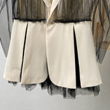 Color-blocked Blazer and Shirred Skirt Set