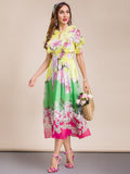 AMOR Tri-color Floral Print Midi Dress