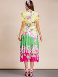 AMOR Tri-color Floral Print Midi Dress