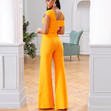 Fitted Blouse and Flared Pants Set in colors