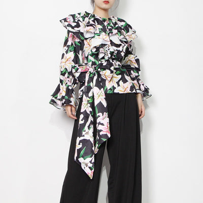 Floral Print Blouse with Side-tie in colors