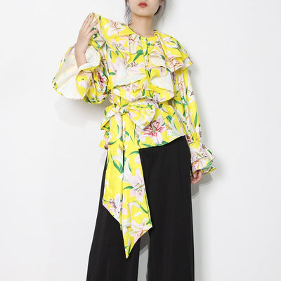 Floral Print Blouse with Side-tie in colors