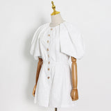 Puffed Sleeved Button-front Romper