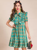 FARIDA Classy Retro Green Mini Dress