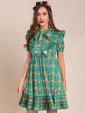 FARIDA Classy Retro Green Mini Dress