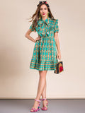 FARIDA Classy Retro Green Mini Dress