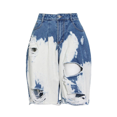 Distressed Washed Denim Shorts