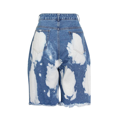 Distressed Washed Denim Shorts