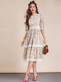 DANIELA Lace Trimmed Floral Midi Dress